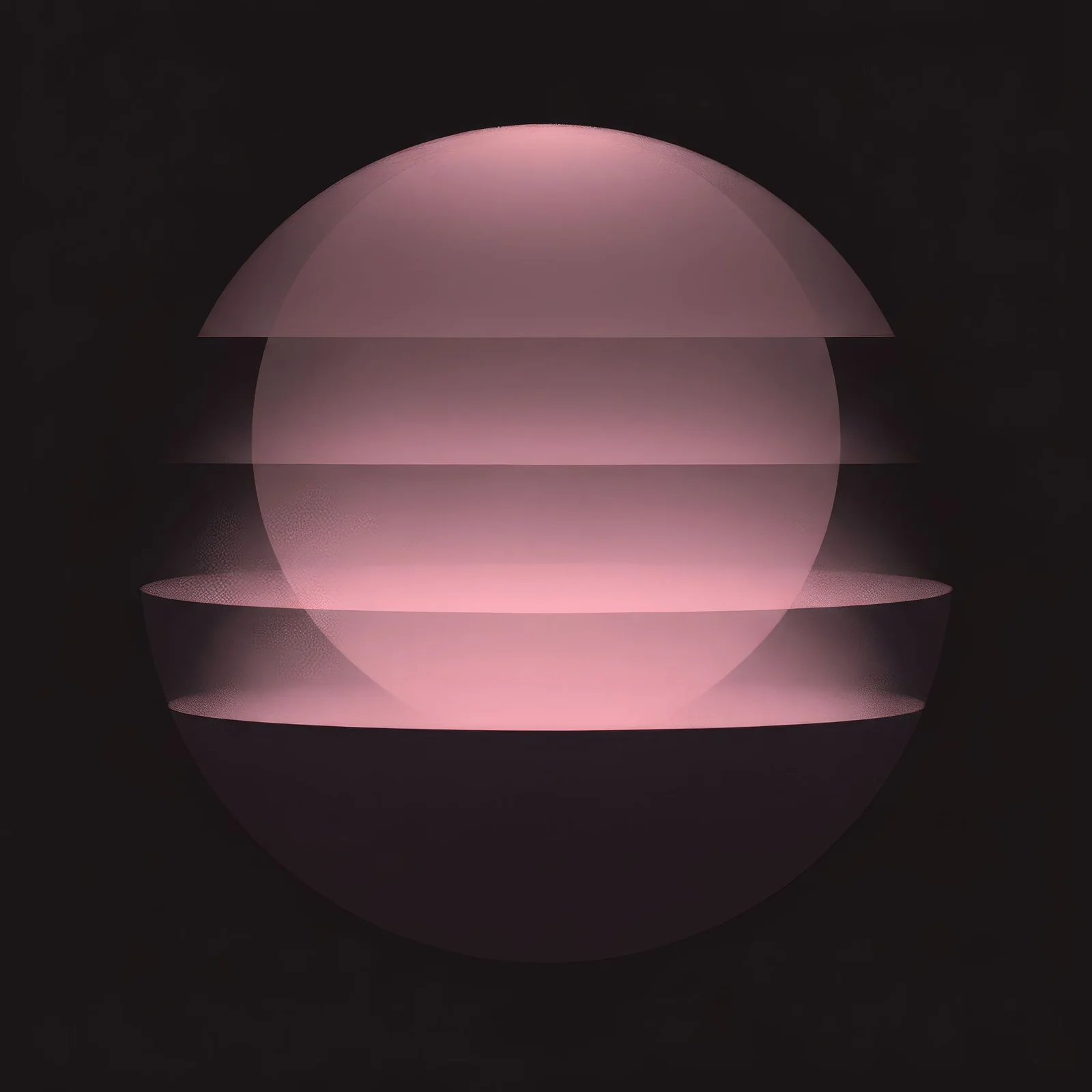 A sculptural pink sphere split into floating sections