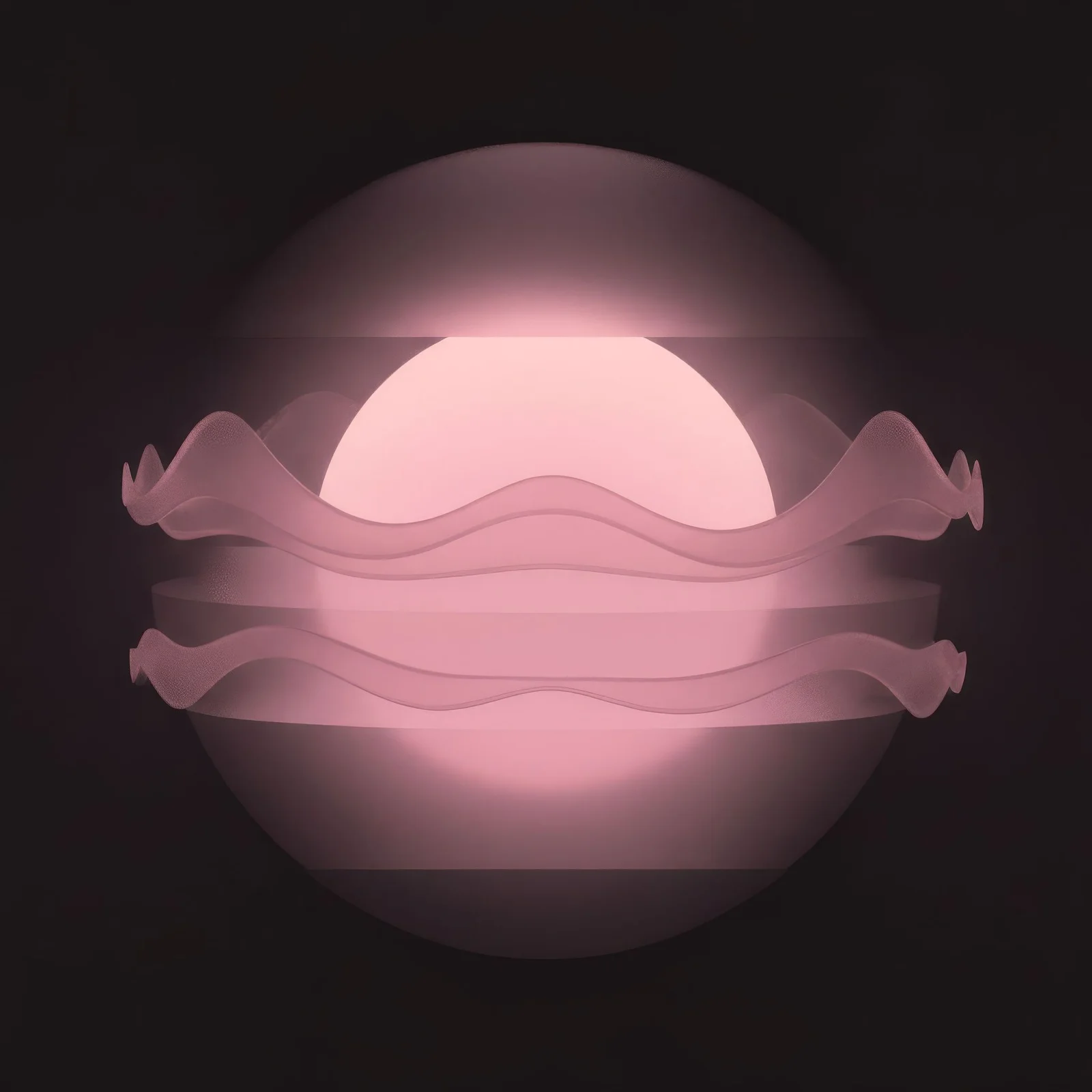A glowing pink sphere surrounded by flowing waves