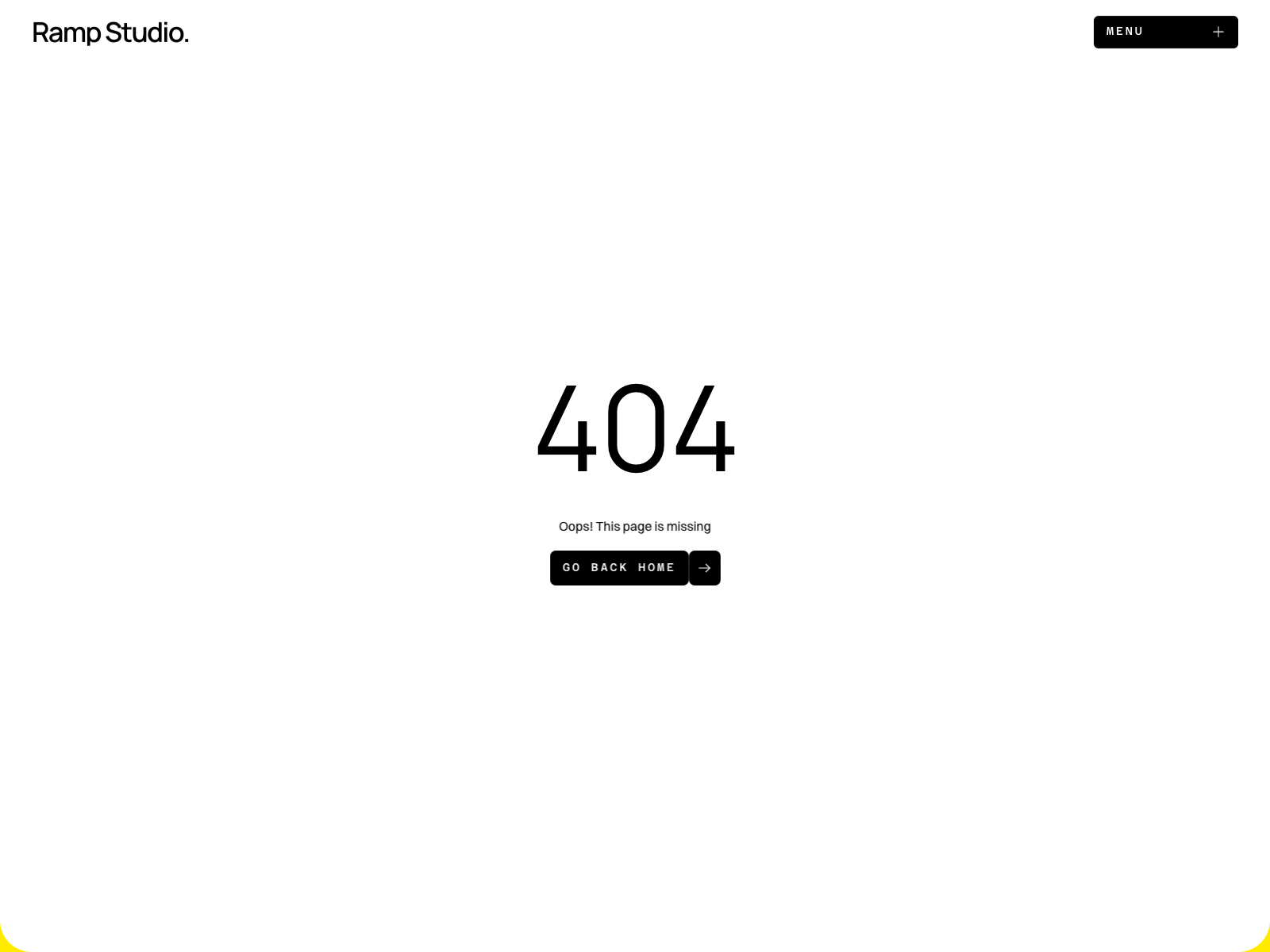 Ramp Studio page-not-found screen and return-home button