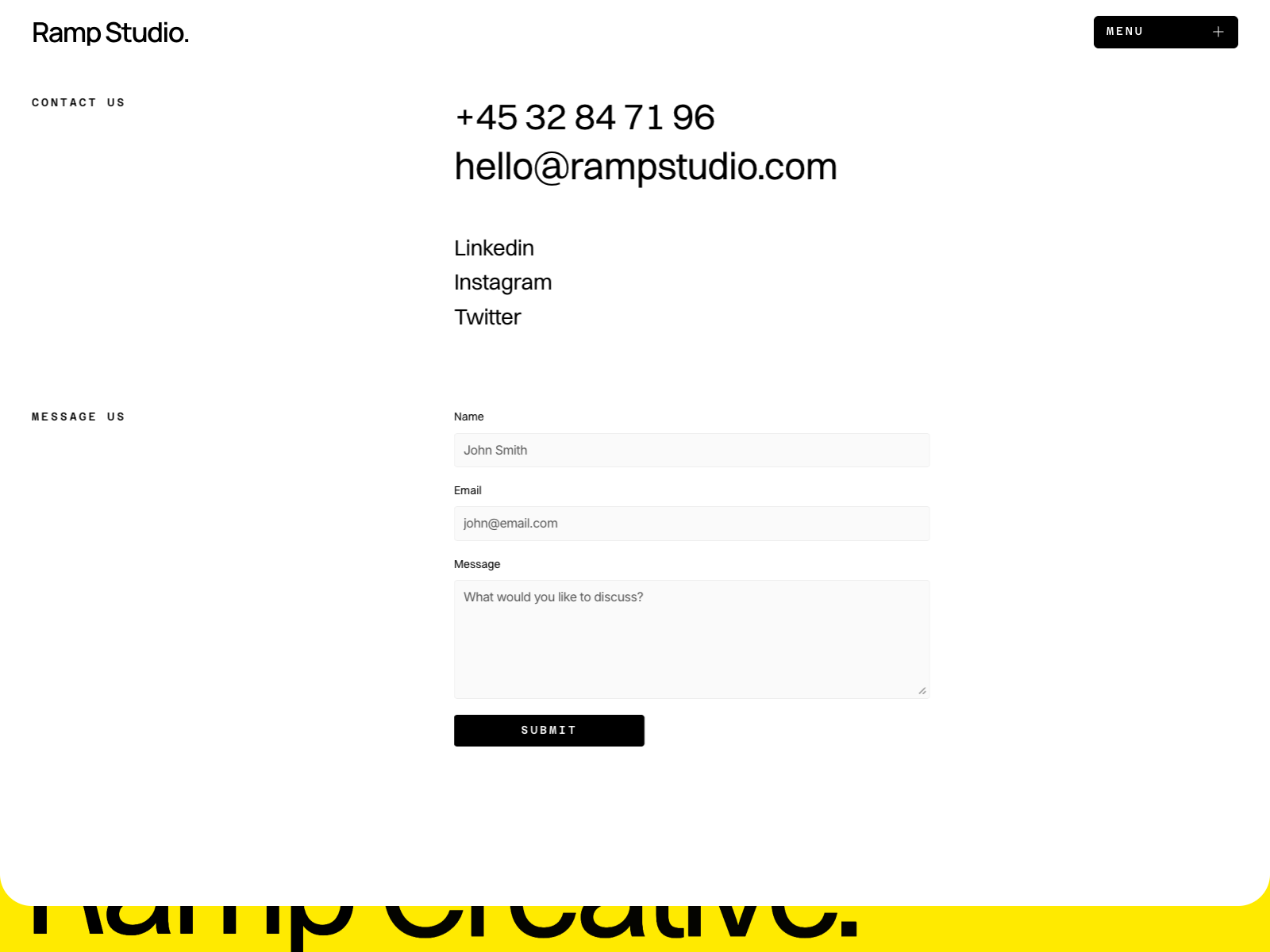 Ramp Studio contact details and enquiry form