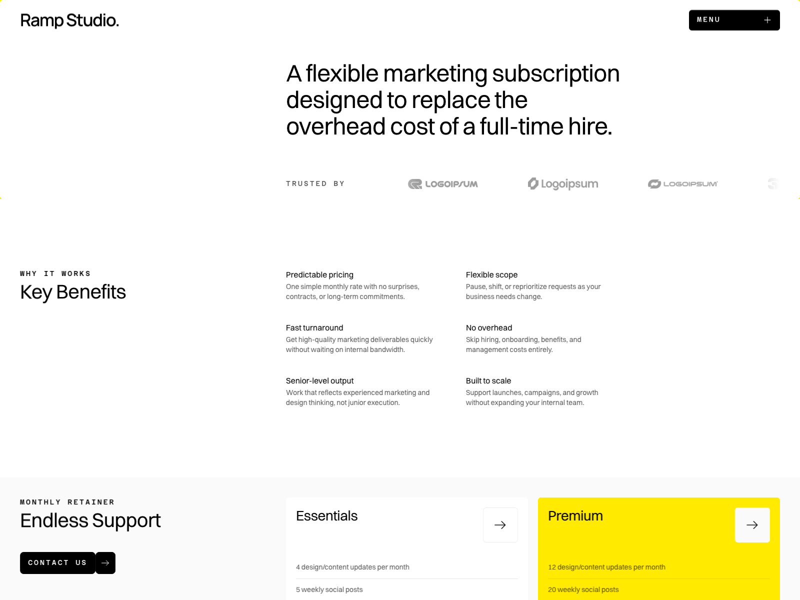 Ramp Studio subscription page with benefits and monthly plans