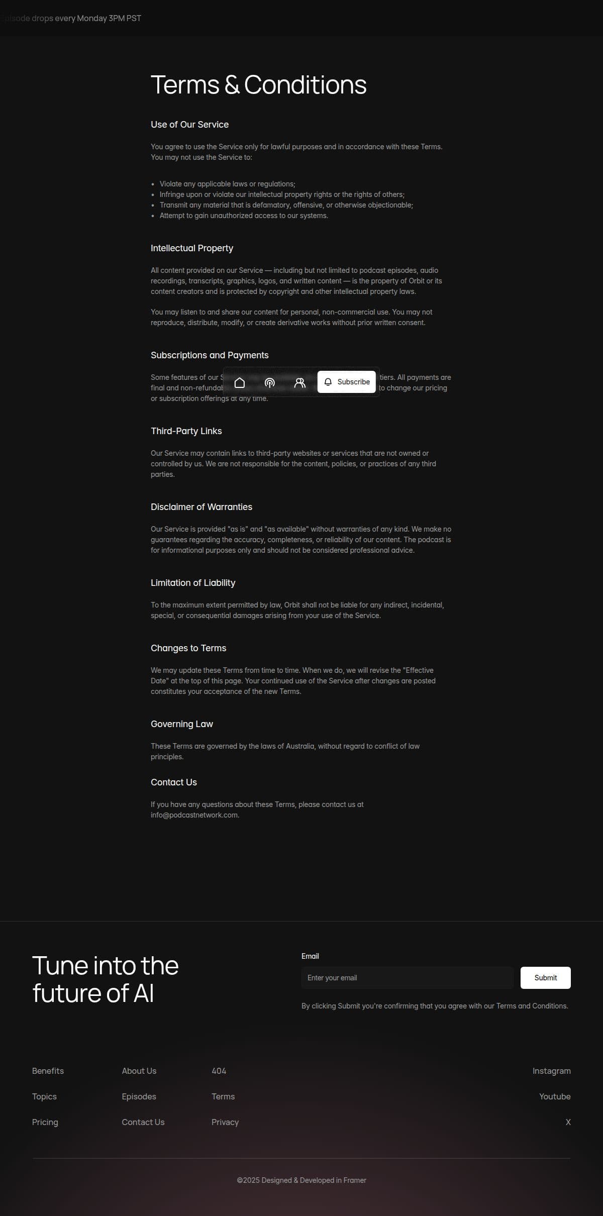 Starwave Terms of Service page layout