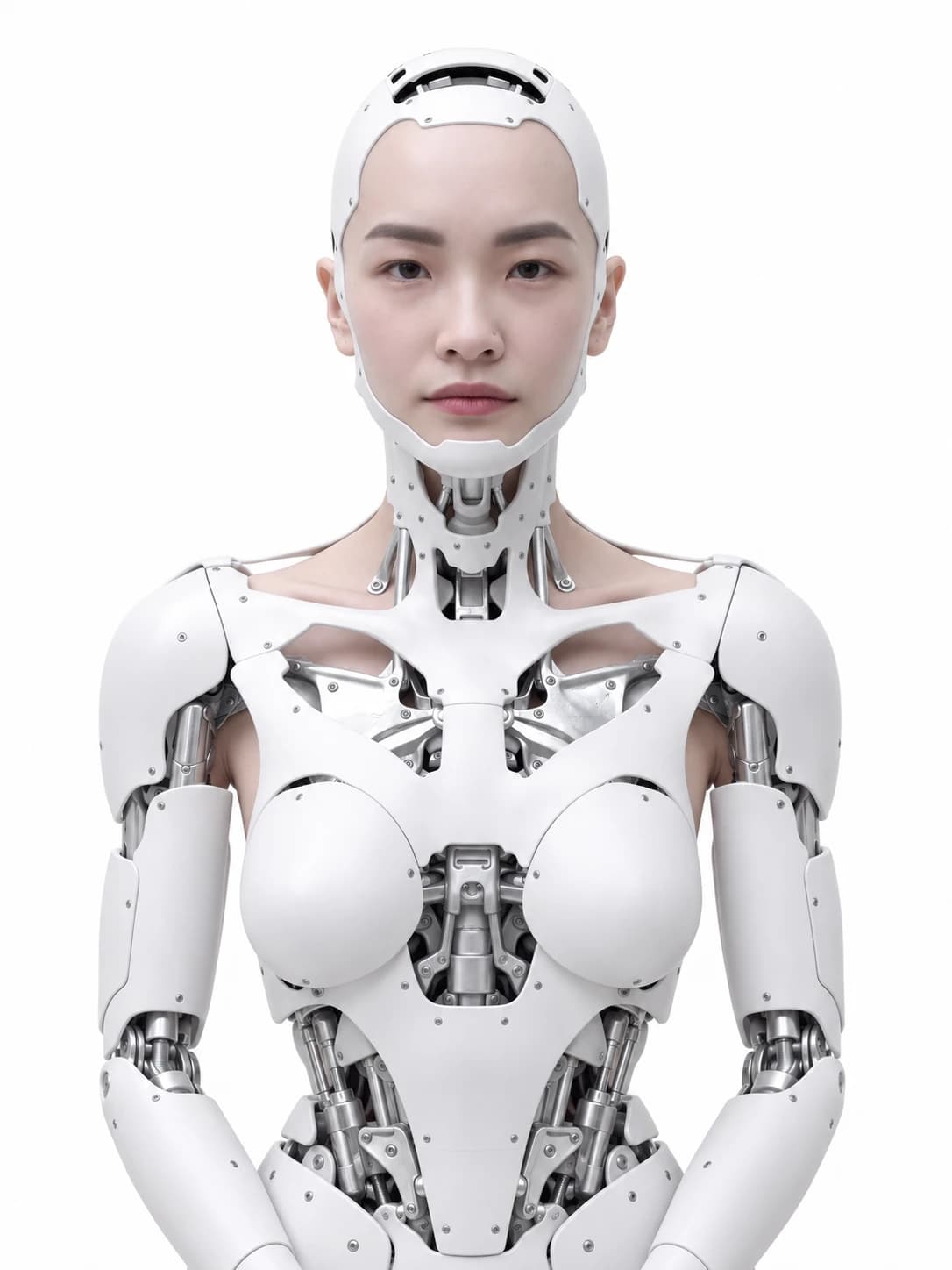 Matching white humanoid robot portrait.