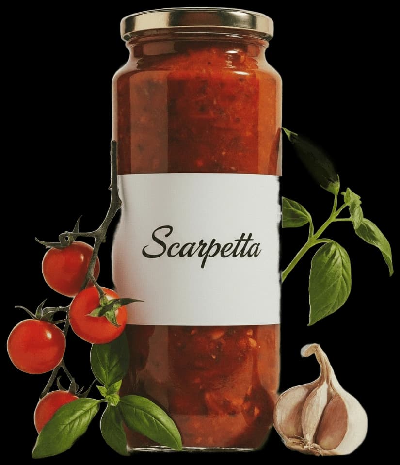 Scarpetta tomato sauce jar with basil and garlic