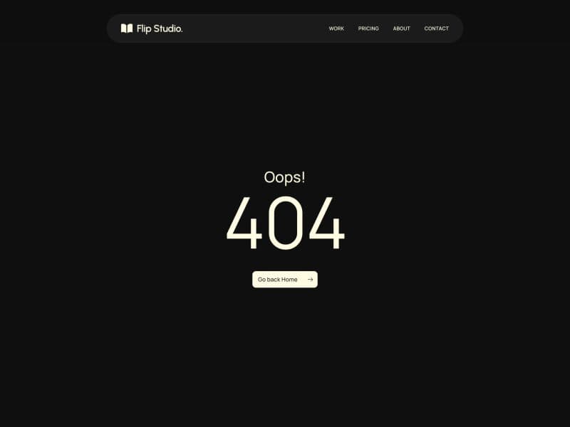 Flip Studio 404 page with a return-home button