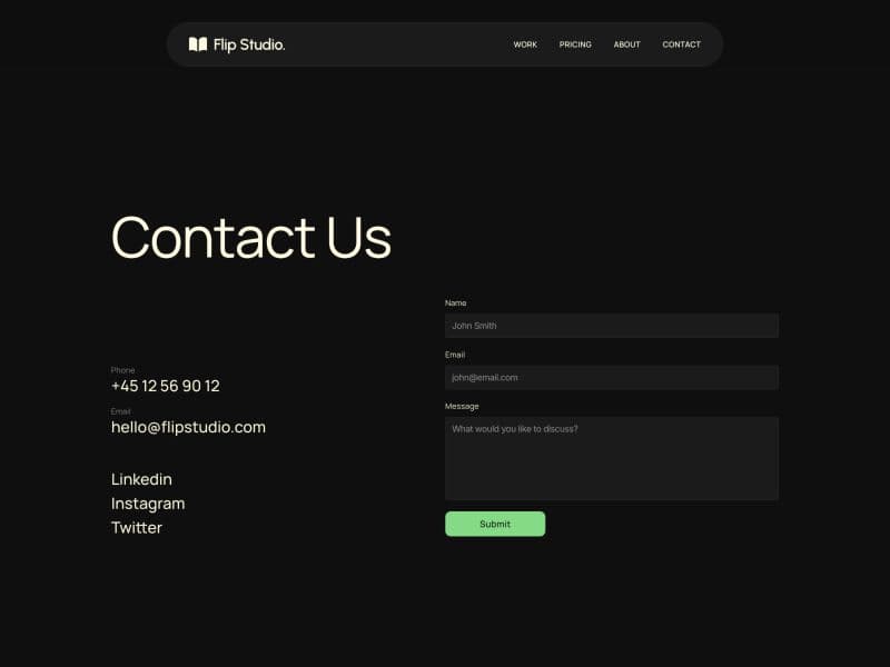 Flip Studio contact details and inquiry form