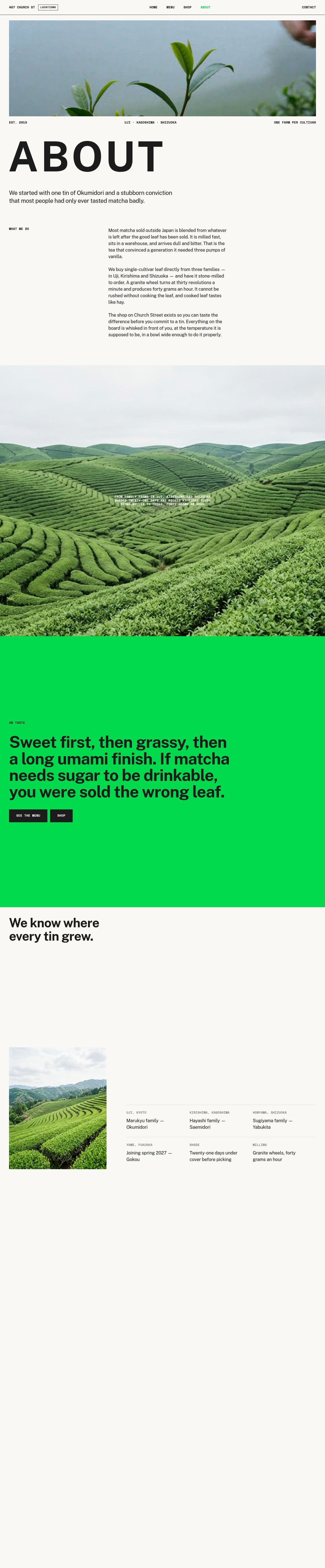Matcha About source page layout