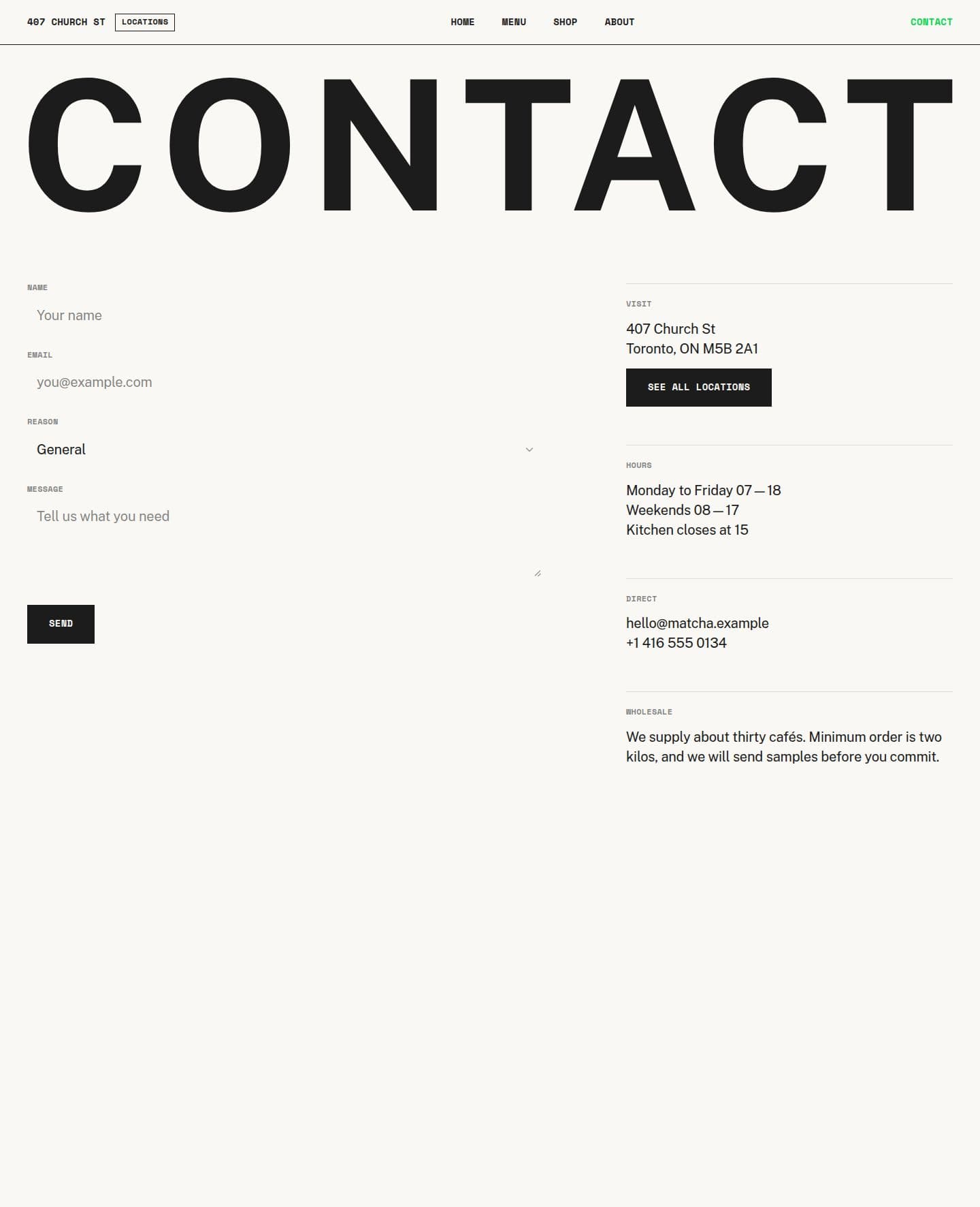 Matcha Contact source page layout