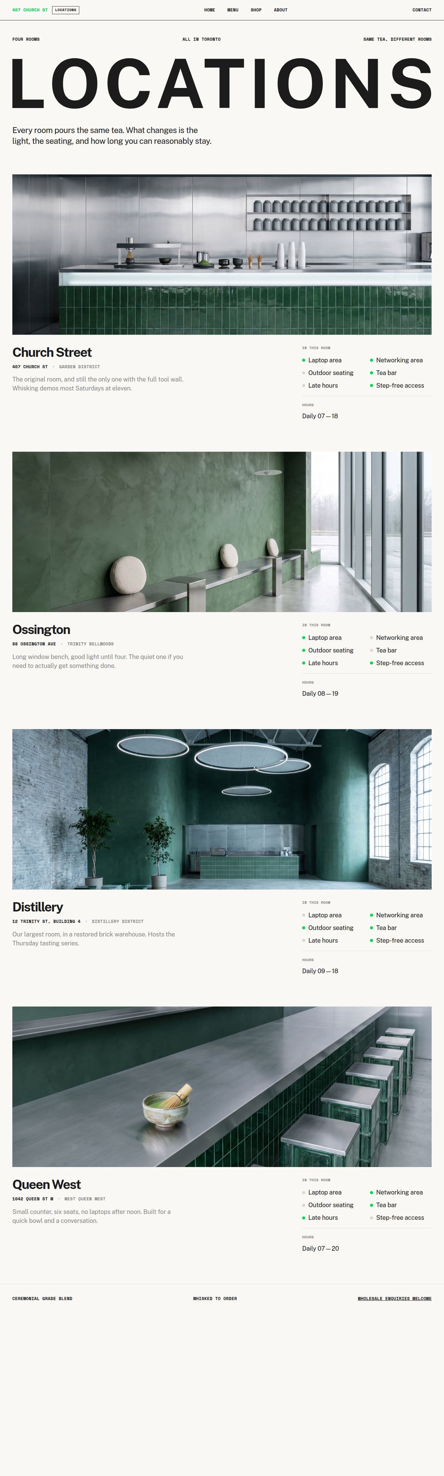 Matcha Locations source page layout