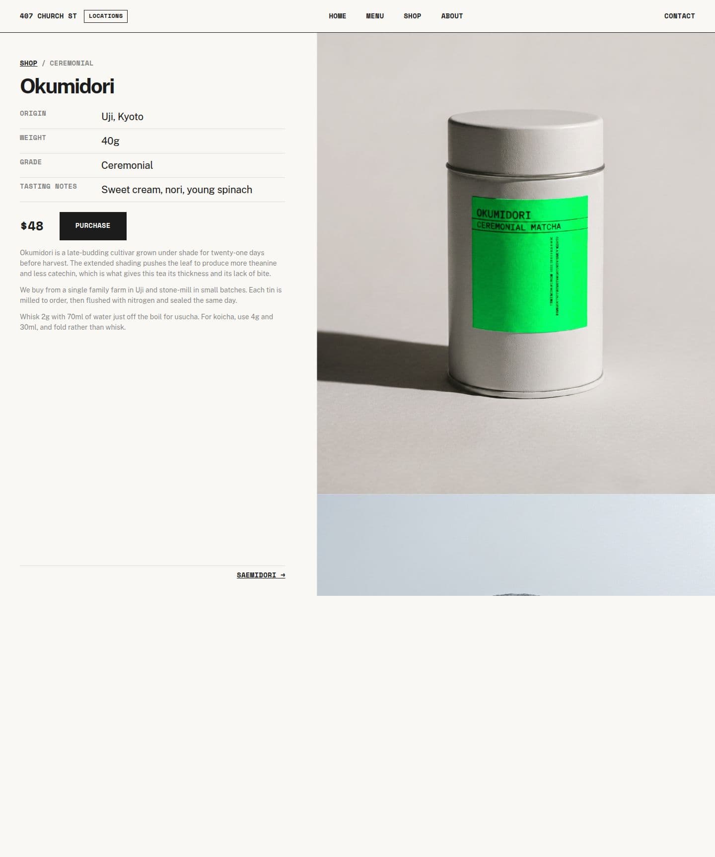 Matcha Product Details source page layout