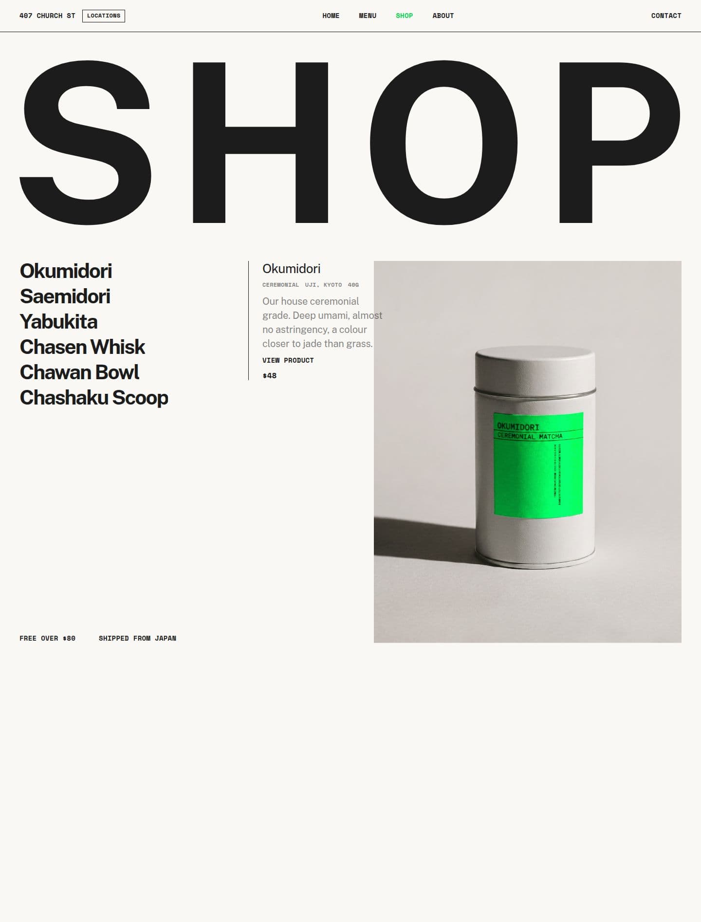 Matcha Shop source page layout