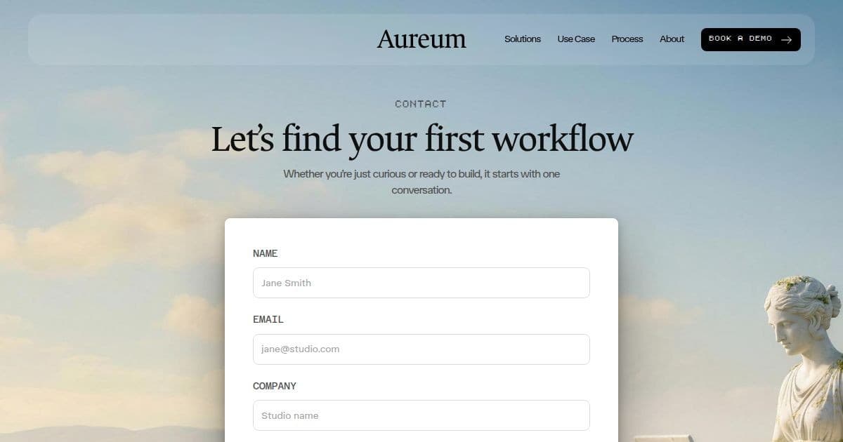 Renaissance AI contact page showing the original Aureum design