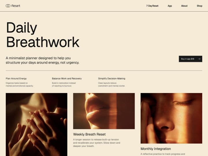 Reset — Daily Breathwork page preview