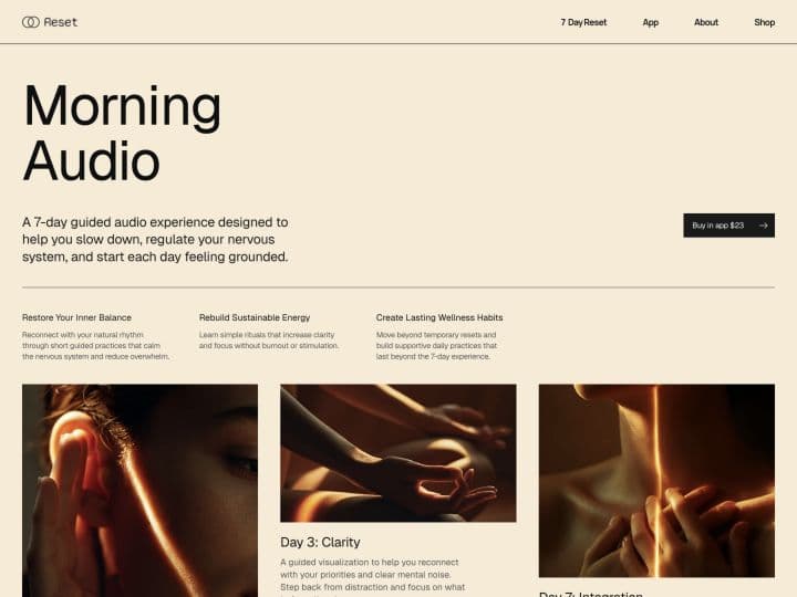 Reset — Morning Audio page preview