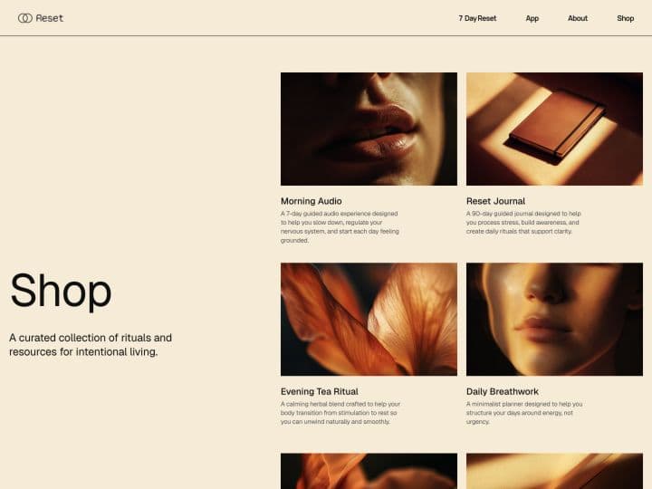 Reset — Shop page preview