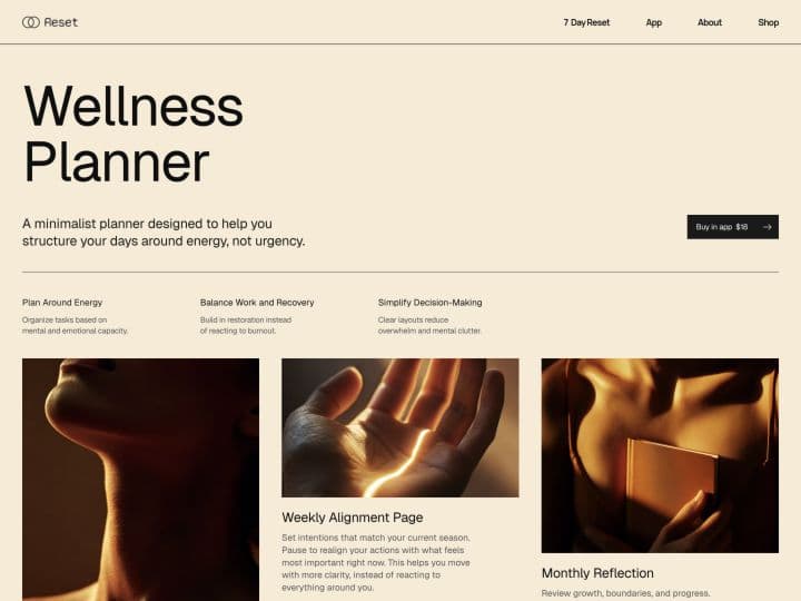 Reset — Wellness Planner page preview