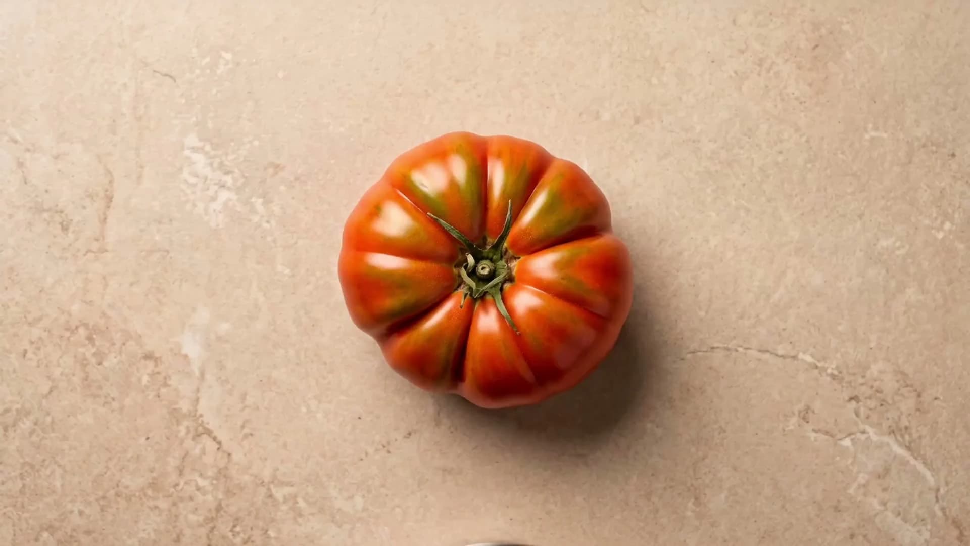A ripe tomato on warm stone, from the Scarpetta restaurant design